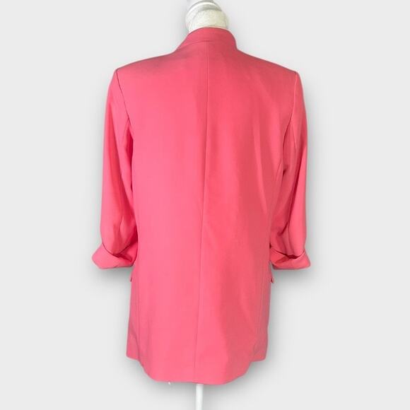 Zara Open Front Blazer Small Pink Rolled 3/4 Sleeves Oversized Cascade Neck - Picture 5 of 13